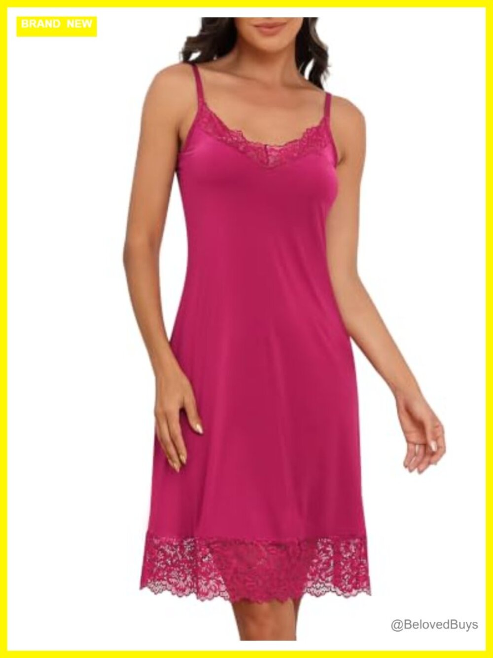 Satin Full Slip Lace Trim V Neck Adjustable Spaghetti Strap Chemise